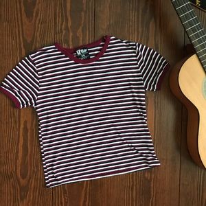 T Bar maroon navy and white stripped crop top